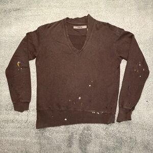 Kapital Astymetrical distressed Brown V-Neck Sweatshirt